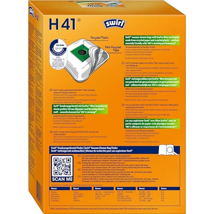 Swirl H41 AirSpace Staubsaugerbeutel, MicroPor® Plus Anti-Allergen-Filter, Ressourcenfreundlich, 4 Stück – Bild 2