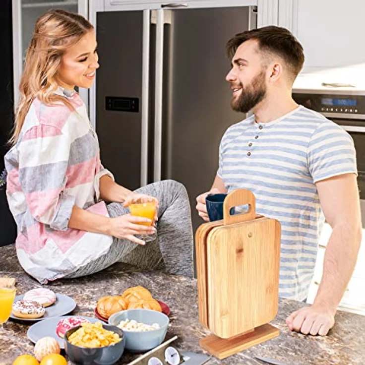 GOODS+GADGETS Bambus 6er Set Frühstücksbrettchen Schneidebretter Servierbretter Küchenbrett Brotbrett; klingenschonend, antibakteriell – Bild 4