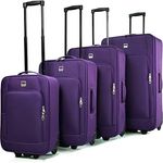 SIGN Stoffkoffer Trolley Reisekoffer Inline Rollen (Lila, 4er Set) - Leichtes Weichgepäck mit Teleskopstangen und stapelbarem Design