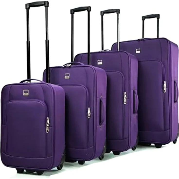 SIGN Stoffkoffer Trolley Reisekoffer Inline Rollen (Lila, 4er Set) - Leichtes Weichgepäck mit Teleskopstangen und stapelbarem Design