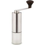 millone compact manuelle Kaffeemühle präzise Mahlgradeinstellung, zwei Edelstahl Mikrokugellager, klappbarer Griff, Bohnenbehälter 30 g, inkl. Ersatzglas + Reinigungsgranulat, Edelstahlgehäuse (Wellige Oberfläche)
