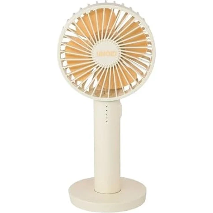 Unold Akku-Handventilator Breezy II, tragbarer Handventilator mit 5 Geschwindigkeitsstufen und integriertem Spiegel, creme – Bild 1