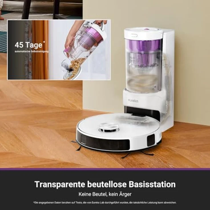 Eureka Saugroboter E20 PLUS mit Absaugstation, beutellose Basisstation, Multi-Zyklon-Technologie – Bild 2
