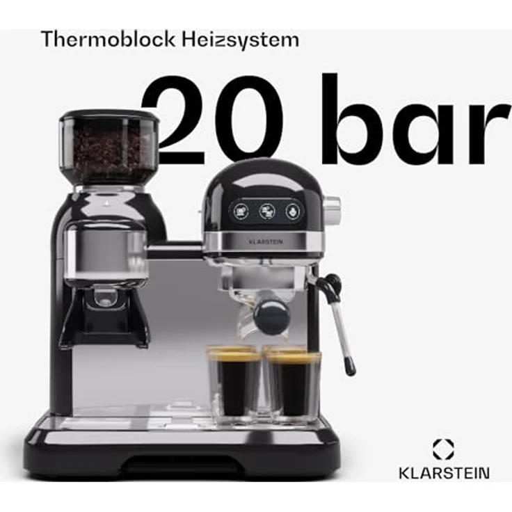 Klarstein Bella Café, Retro Mini-Espressomaschine mit Siebträger und Milchaufschäumer, 1550W, 1,4L Wassertank, 0,5L Milchtank, Thermoblock, ideal für Cappuccino – Bild 3