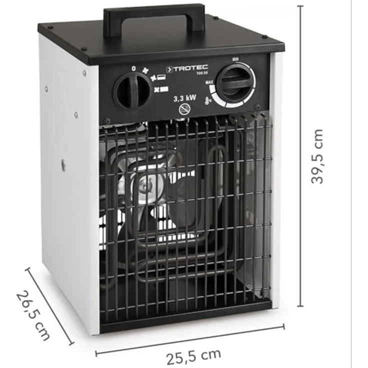 TROTEC Elektro Heizlüfter TDS 20, Bauheizer mit 1,65 kW / 3,3 kW Heizleistung, Luftmenge 335 m³/h, stufenlos regulierbar, sauerstoffverbrauchsfrei – Bild 2