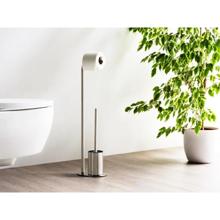 WENKO Stand WC-Garnitur Mod. Levante, freistehend mit Toilettenpapierhalter und WC-Bürste, Edelstahl rostfrei, 23 x 63 x 17 cm, satiniert schwarz – Bild 3