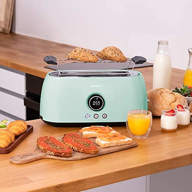 Cecotec Tostadora digital ClassicToast 8000, 2 Extra breiten und langen Schlitzen, 1500W, 6 Bräunungsstufen, inkl. Brötchenaufsatz, blue double  – Bild 3