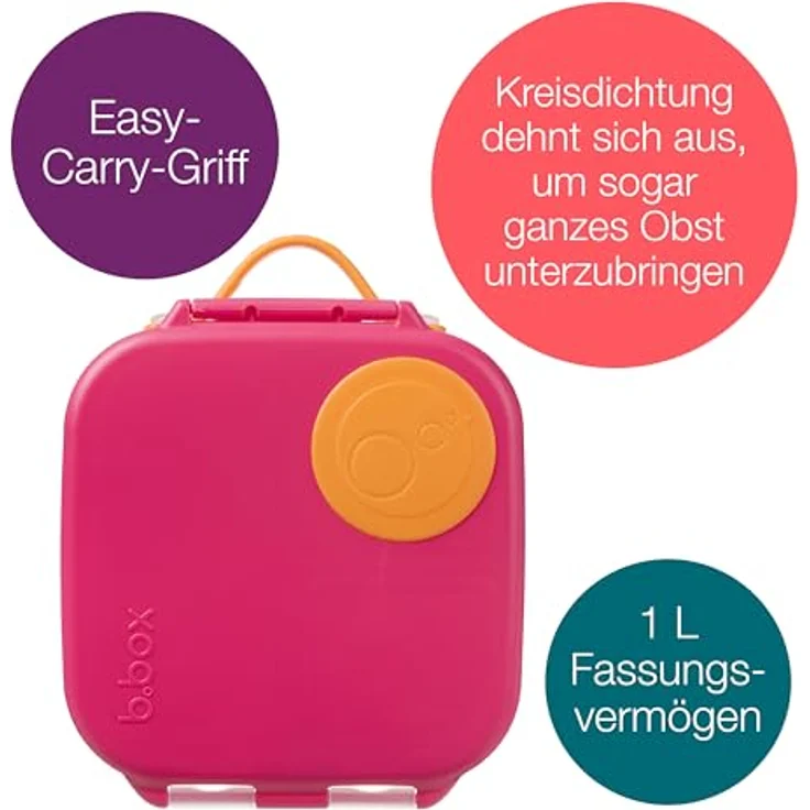 b.box Mini Brotdose für Kinder, Bento Box mit 3 Fächern (2 Auslaufsicher), Platz für ganzes Obst, BPA-frei – Bild 2