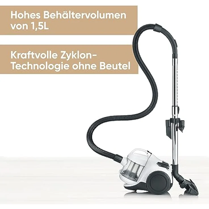 SEVERIN Beutelloser Zyklon-Staubsauger, Bodenstaubsauger für Allergiker, Staubsauger ohne Beutel mit Fugen- und Polsterdüse, 1,5 L, weiß/schwarz, CY 7103 – Bild 2