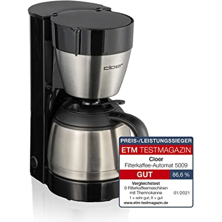 Cloer 5009 Filterkaffee-Automat Edelstahl schwarz 800 W 8 Tassen Filtergröße 1x4, Kunststoff, – Bild 2