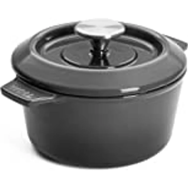 Woll Iron Gusstopf mit Deckel und Silikongriffen - Induktiv -, Ø 18 cm, 9 cm hoch, 1,8l - Geeignet für alle Herdarten, Eisenguss, backofenfest bis zu 250°, grau – Bild 4