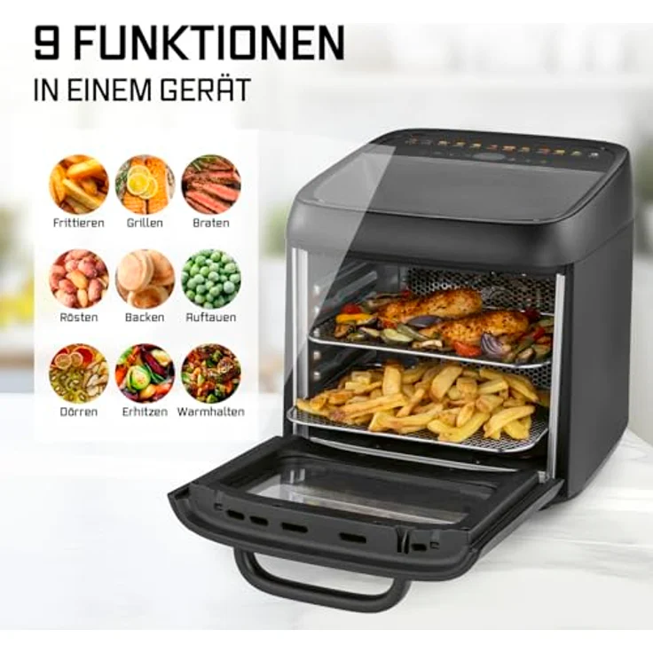 GOURMETmaxx Heißluftfritteuse Heißluftofen 1800 W, 12 Programme, 12,5 l, Panoramadach & Frontfenster, Fettauffangschale – Bild 7
