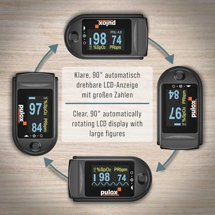 PULOX Pulsoximeter PO-200A mit Alarm, 6 verschiedene Anzeigemodi, schwarz – Bild 4