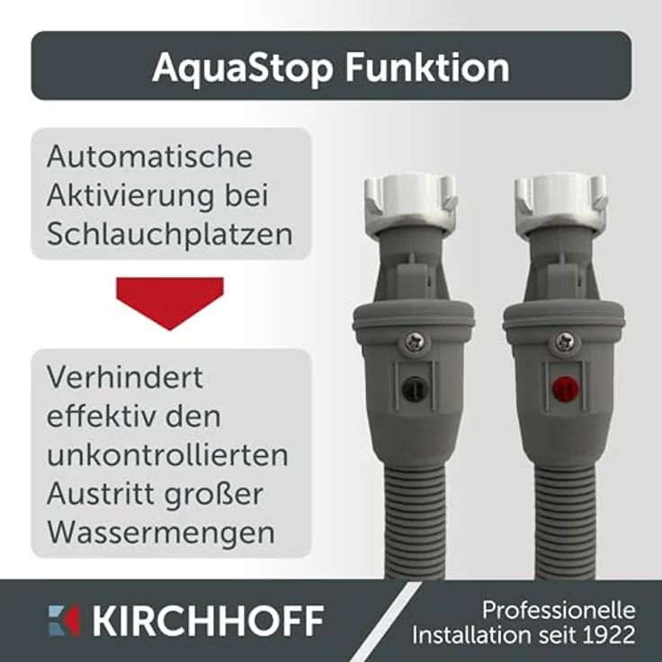 Kirchhoff Sicherheits-Zulaufschlauch 24,2 mm (3/4 Zoll IG) x 2,5 m, Erweiterte Ausführung mit Sicherheitsmechanismus für Waschmaschinen – Bild 6