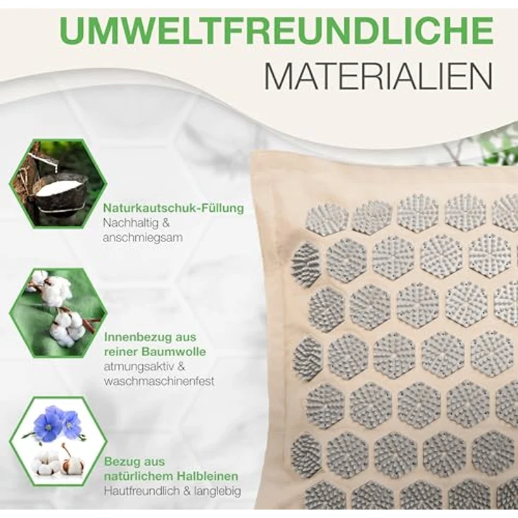 BACKLAxx® Akupressurmatte mit Kokosfaserfüllung und Akupressur Kissen aus Naturlatex, umweltfreundliches Halbleinen, 6.960 und 3.312 Stacheln, nachhaltig – Bild 4