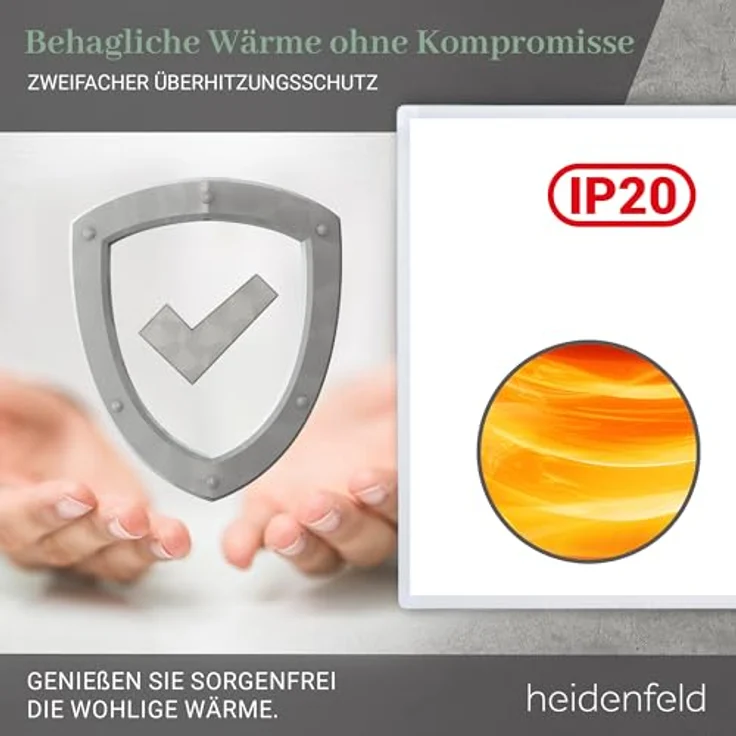 Heidenfeld HF-HP100 Infrarotheizung Heizkörper Flachheizung Heizpaneel bis 1000W Infrarot (1000 Watt), Infrarotheizung – Bild 5