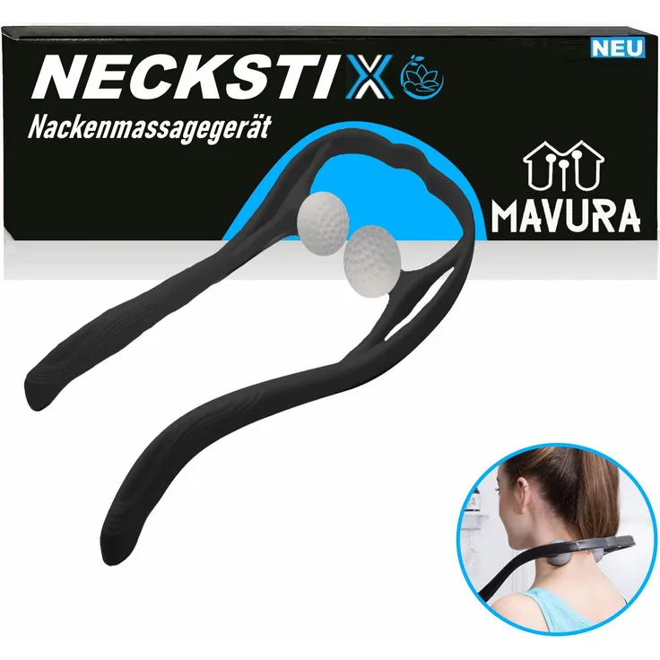 MAVURA NECKSTIX Nacken-Massagegerät, Schwarz, Massage Gerät gegen Nackenverspannungen - Leicht, ergonomisch und hocheffektiv