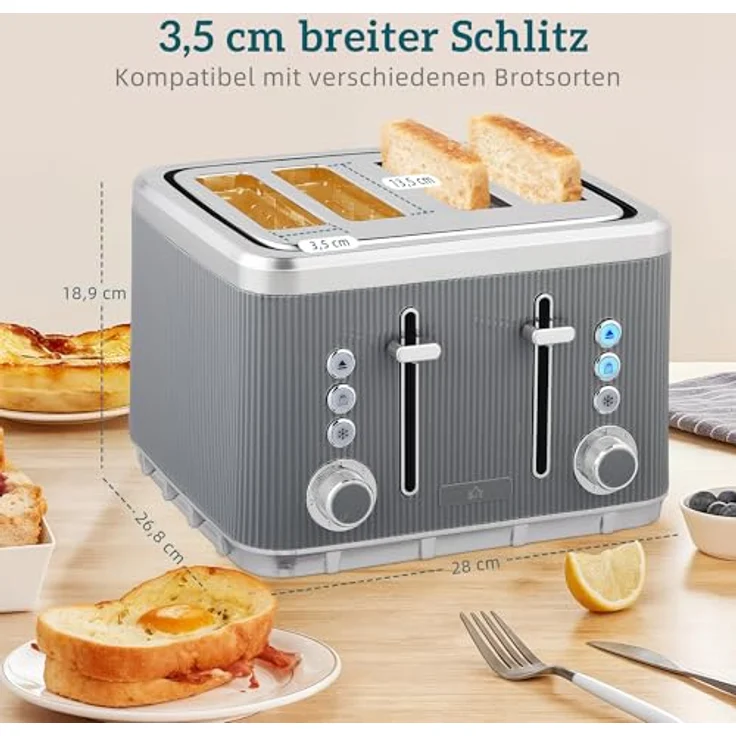 HOMCOM Wasserkocher-Toaster Set, 1,7L Wasserkocher und 4-Scheiben-Toaster in Grau/Silber, mit Thermostat und 7 Bräunungsstufen – Bild 5