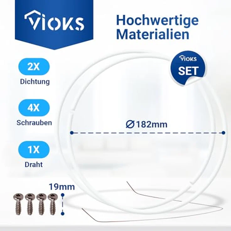 VIOKS Montagezubehör Geschirrspüler »Doppel Dichtung Set für Pumpentopf wie Bosch 12005744« (Set, 1 Stück, 2xDichtung, 1xDraht, 4xSchrauben), 182mmØ für Geschirrspüler – Bild 5