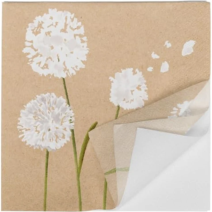 HEKU 100 Servietten, 3-lagig, 33x33cm, Pusteblume nature, saugfähig und praktisch verpackt, ideal für besondere Anlässe – Bild 4