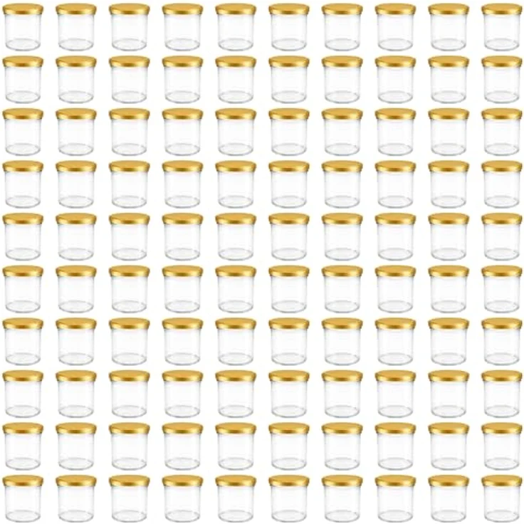 hocz Marmeladengläser 100x 167 ml, Einmachgläser mit goldenen Schraubdeckeln TO 66, luftdicht & spülmaschinenfest, ideal für Marmelade und kreative Geschenkideen – Bild 1