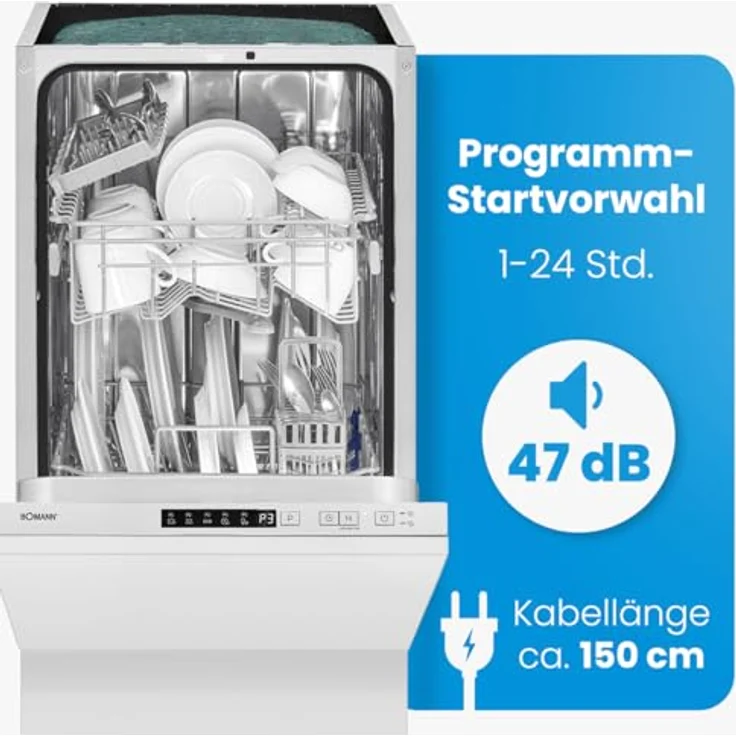 Bomann® Geschirrspüler GSPE 7420 VI, 45 cm vollintegrierbar für 10 Maßgedecke, 5 Programme, Programm-Startvorwahl 1-24 h, automatischer Türöffner, silbergraue Geschirrkörbe – Bild 6