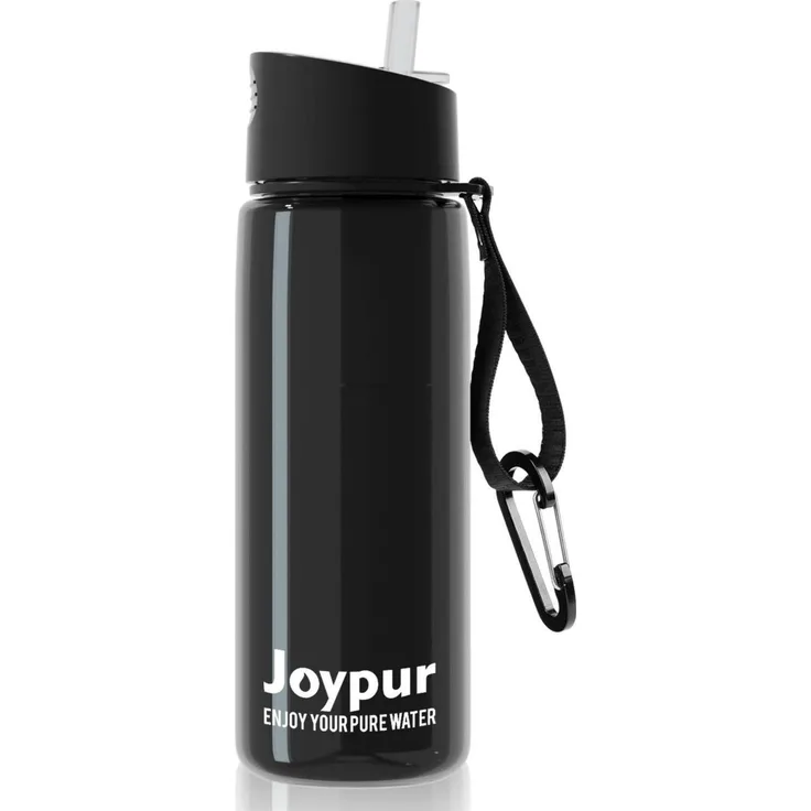 joypur Wasserfilter Flasche 650 ml, 5-Stufen Filtration 0,01 µm, integrierter Kompass, BPA-frei, 1500 L Kapazität, Schwarz