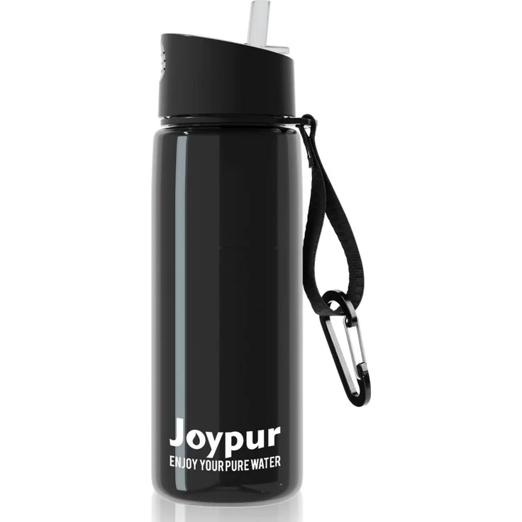 joypur Wasserfilter Flasche 650 ml, 5-Stufen Filtration 0,01 µm, integrierter Kompass, BPA-frei, 1500 L Kapazität, Schwarz