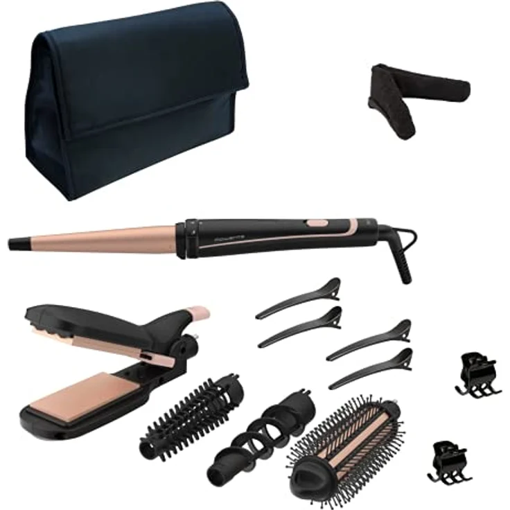 Rowenta CF4231 Infinite Looks 14-in-1 Multistyler | Keramikbeschichtung | kühle Spitze | Inklusive Stylingaufsätze (Haarglätter/Kreppeisen/Lockenstab/Warmluftbürste) und Zubehör | Schwarz/Kupfer – Bild 2