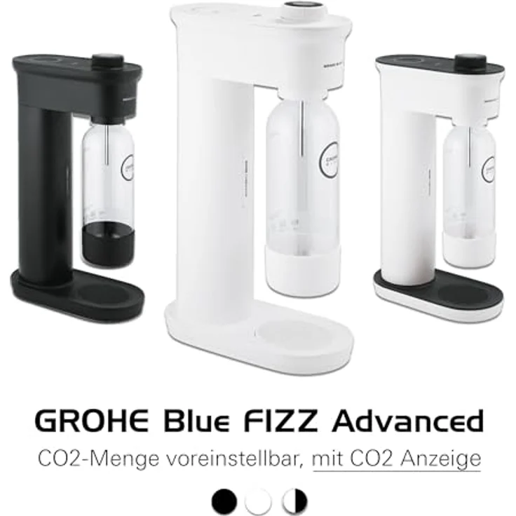 GROHE Blue Fizz Advanced - Wassersprudler Set (mit CO2-Füllstandsanzeige, 3 einstellbare CO2 Stufen, 1x CO2 Flasche, 1x 0,85l Wasserflasche + Reinigungspulver), weiß, 31945L00 – Bild 2