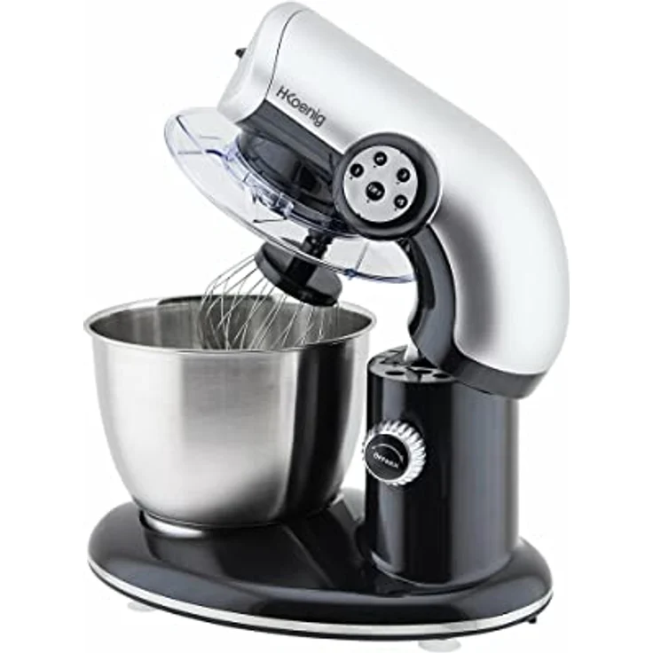 H.Koenig KM80 Küchenmaschine - 5 L Schüssel aus Edelstahl - bis zu 2kg Teig - 3 Aufsätze - 1000 W - 4 Geschwindigkeitsstufen - schwarz – Bild 4