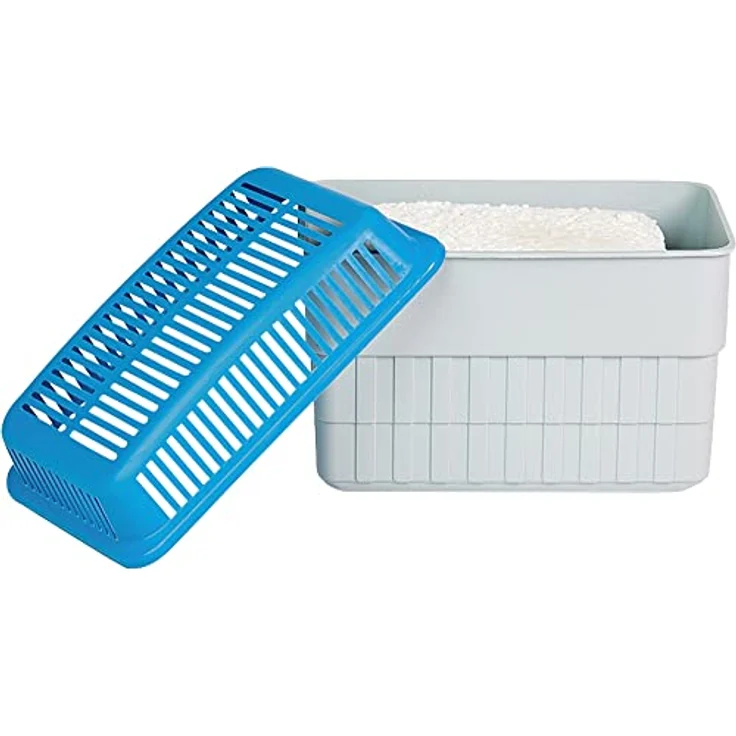 WENKO Feuchtigkeitskiller mit 1 kg Granulatblock, Raumentfeuchter, fasst bis zu 1,4 l Feuchtigkeit, laborgeprüft, nachfüllbar, reduziert Schimmel und Gerüche, Maße (BHT): 24x16x15 cm, grau-blau Luftentfeuchter – Bild 5