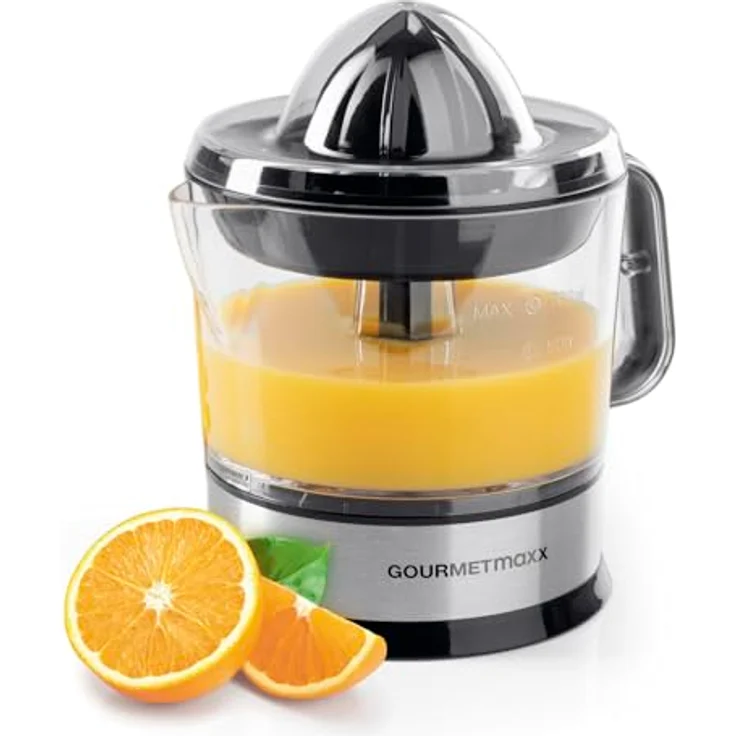 GOURMETmaxx elektrischer Entsafter für Zitrusfrüchte & Orangensaft | Saftpresse bis 700 ml Füllvolumen | Zitruspresse mit verschiedenen Zubehör für frischesten Geschmack | 40 W [transparent/silber] – Bild 1