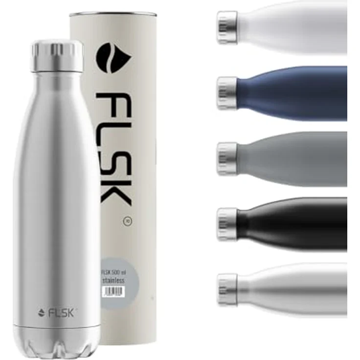 FLSK Trinkflasche 500 ml, Premium Edelstahl Thermosflasche, 100 % auslaufsicher, kohlensäuregeeignet, hält 24 h kalt & 18 h heiß, BPA-frei, stainless – Bild 1