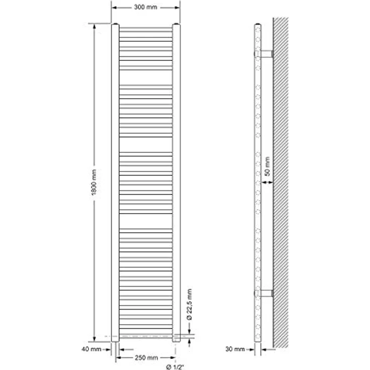 LuxeBath Badheizkörper Sahara 300x1800 mm, Weiß, Design Heizkörper mit hoher Wärmeleitfähigkeit und einfacher Installation – Bild 2
