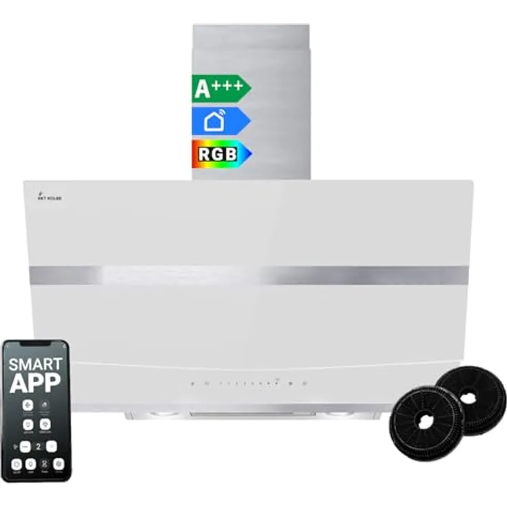 KKT KOLBE HERMES8005WM Dunstabzugshaube 80cm mit RGB-W Ambientebeleuchtung, WLAN-Steuerung und Nachlaufautomatik, weiß