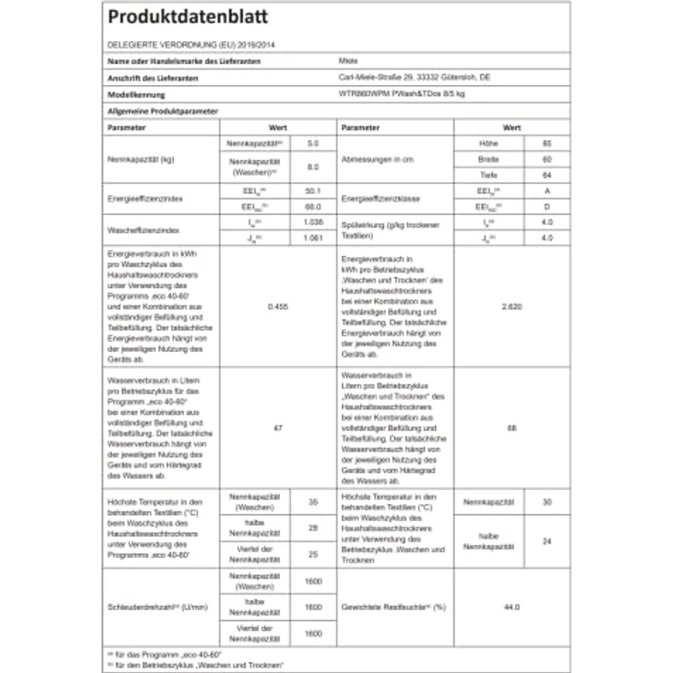 Miele WTR860WPM, Waschtrockner, Energieeffizienzklasse D, Standgerät, Breite 59,6 cm, Geräuschemissionsklasse A – Bild 9