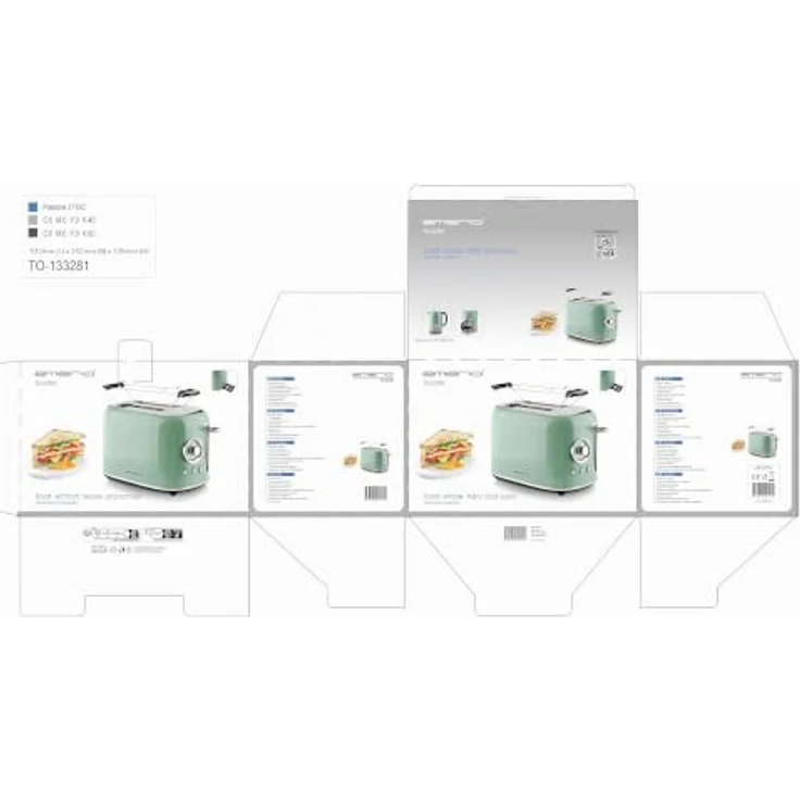 Emerio Toaster TO-133281, Retro-Toaster aus grünem Edelstahl mit 7 Bräunungsstufen, Auftau- und Aufwärmfunktion, automatischer Zentrierung, Abbruchfunktion, herausnehmbarer Krümelschublade und Brötchenwärmer – Bild 6
