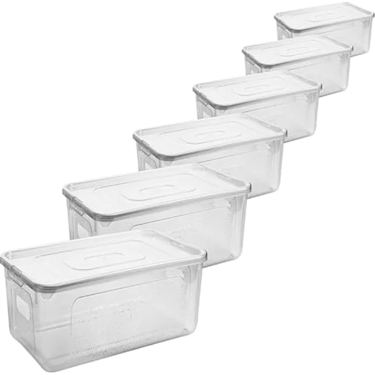 LIVINJA Aufbewahrungsboxen, 6 Stück stapelbare 17 Liter Kisten mit Deckel, transparent und mit Griffen, robuste Konstruktion, umweltfreundlich – Bild 1
