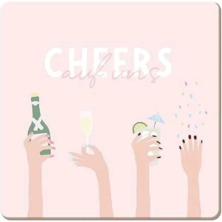 Grafik-Werkstatt lustiger Untersetzer aus Kork | Cheers, Bunt, Feuchtigkeitsbeständig, 9,5 x 9,5 cm