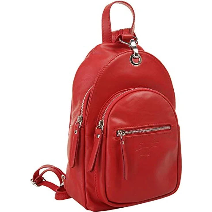 Samantha Look Cityrucksack, echt Leder, Made in Italy, kompaktes Format, trendiger Karabiner, grün – Bild 2