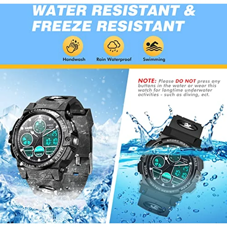 Dislocati Kinder Digitaluhr für Jungen, wasserdicht mit LED-Hintergrundbeleuchtung, verstellbares Armband, geeignet für 4-10 Jahre – Bild 5