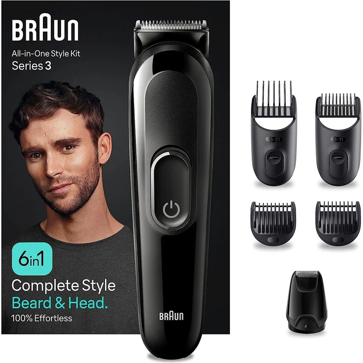 Braun MGK3410 Barttrimmer All-In-One Style Kit Serie 3, Schwarz, mit ultrascharfen Klingen und 50 Min. Laufzeit