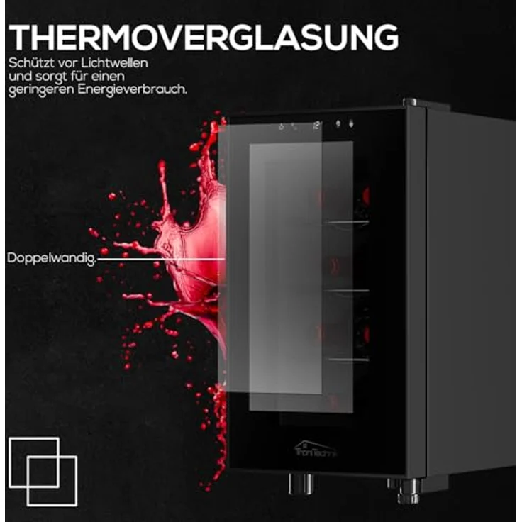 Tronitechnik® Weinkühlschrank Marseille, Minibar, 23 Liter, 8 Flaschen, LED Licht & Einschübe freistehend – Bild 5