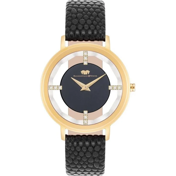 Rhodenwald & Söhne Quarzuhr Lucrezia schwarz, mit Swarovski® Kristallen und Echtlederarmband