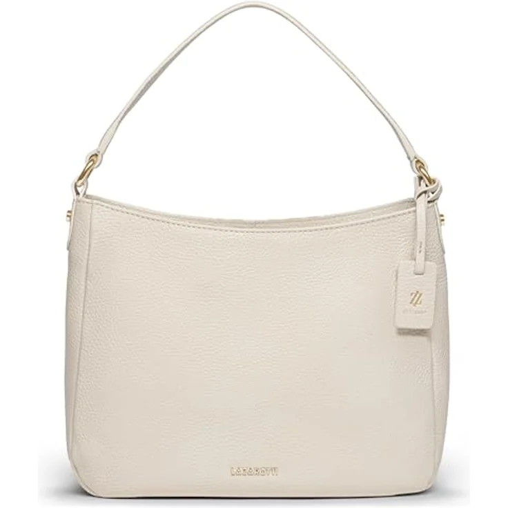 Lazarotti Bologna Leather, Handtasche Schultertasche aus Leder, 27 cm, Beige mit abnehmbarem Umhängeriemen und Reißverschlussfach – Bild 1
