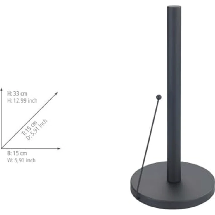 WENKO Küchenrollenhalter Clayton, Küchenhelfer, freistehender Halter für alle gängigen Küchenrollen ideal für die Küche, aus pulverbeschichtetem Metall, Küchenzubehör misst Ø 15 x 33 cm, Schwarz – Bild 4