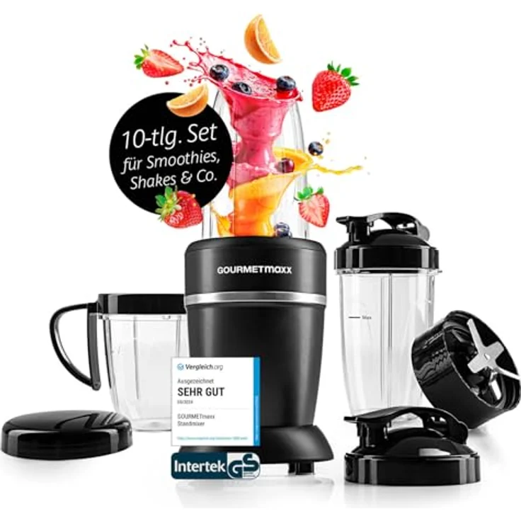 GOURMETmaxx Nutrition Mixer Pro 1000 W, Standmixer 10-tlg. Set mit To-go Deckel und Frischhaltedeckel, inkl. Mixbechern (300 & 550 ml) – Bild 1