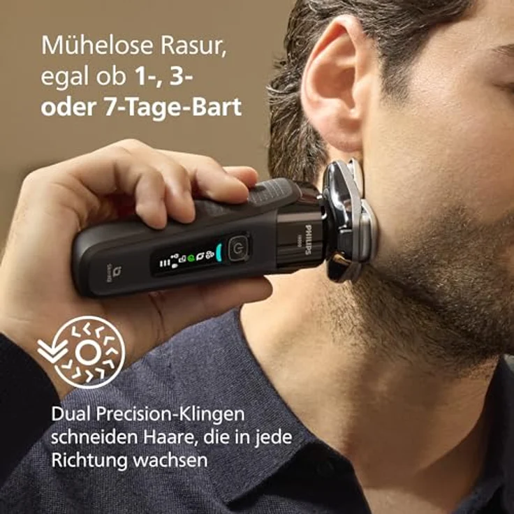 Philips X9000/10 Elektrorasierer i9000, Triple Action Lift & Cut-System, Dual SteelPrecision Klingen, tiefschwarz, Nass- und Trockenrasur – Bild 5