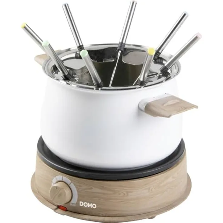 Domo Fondue DO736F 1500 W Kontrollleuchte, 8 Fonduegabeln Holz, Weiß, 2.00 l